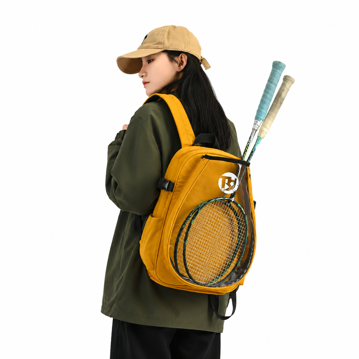 Yellow Sports Racket Backpack - Lightweight Casual Travel Bag with Separate view 2