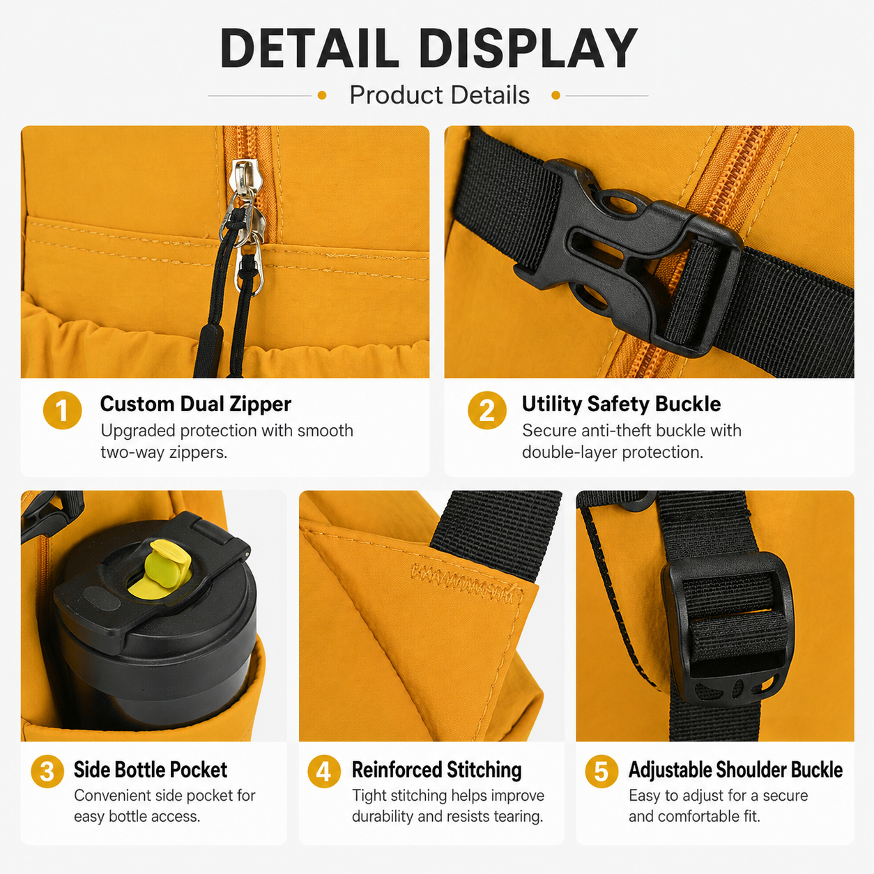 Yellow Sports Racket Backpack - Lightweight Casual Travel Bag with Separate view 5