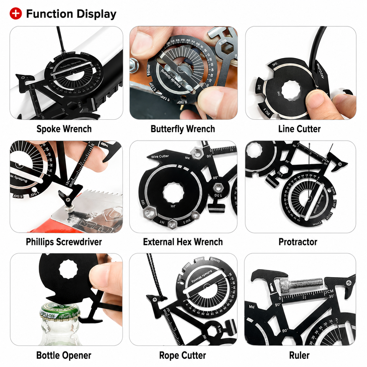20-in-1 Bicycle Multi Tool Card Stainless Steel Bike Repair Tool with Wrench view 3