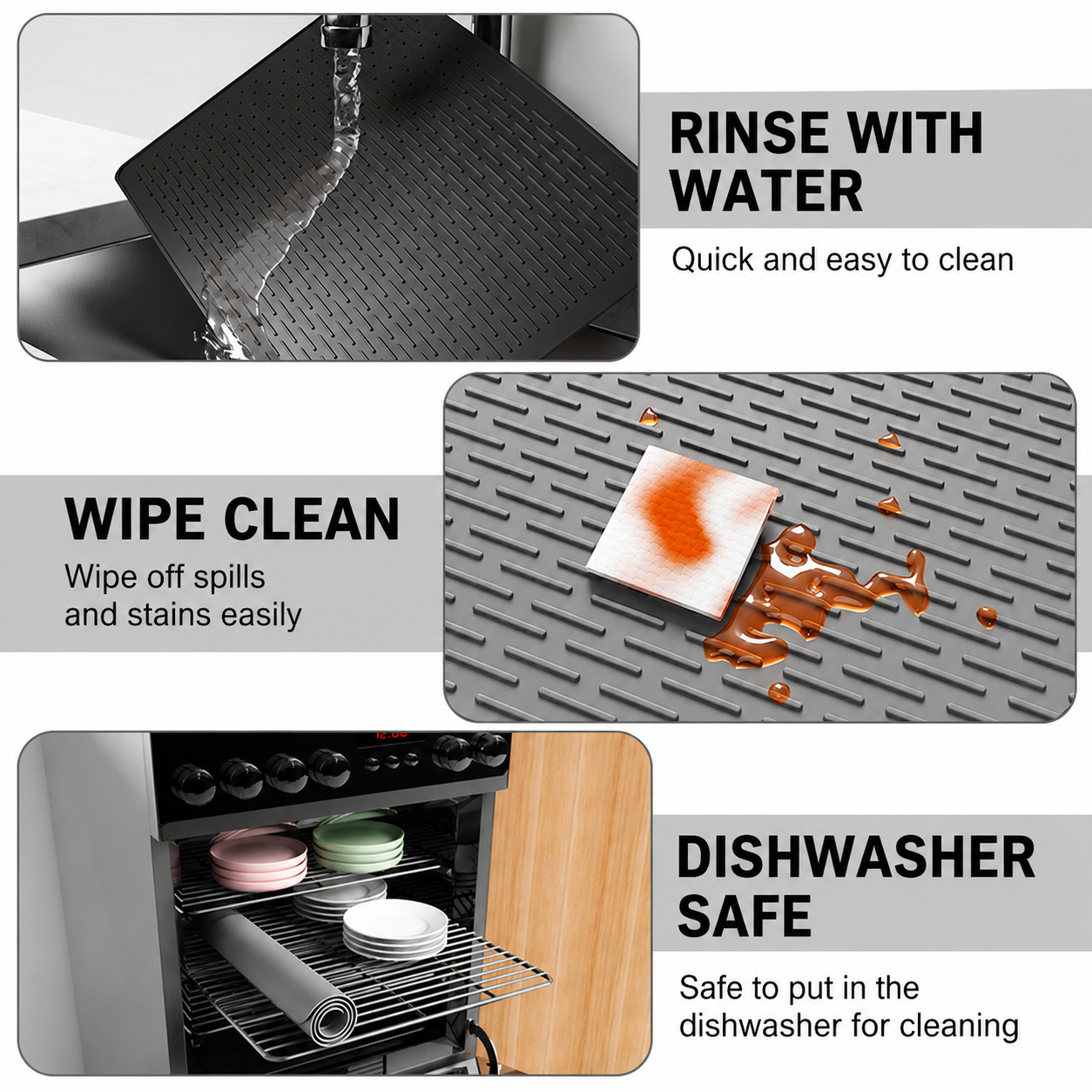 Black Extra Large Silicone Countertop Protector & Dish Drying Mat - Dishwasher view 3