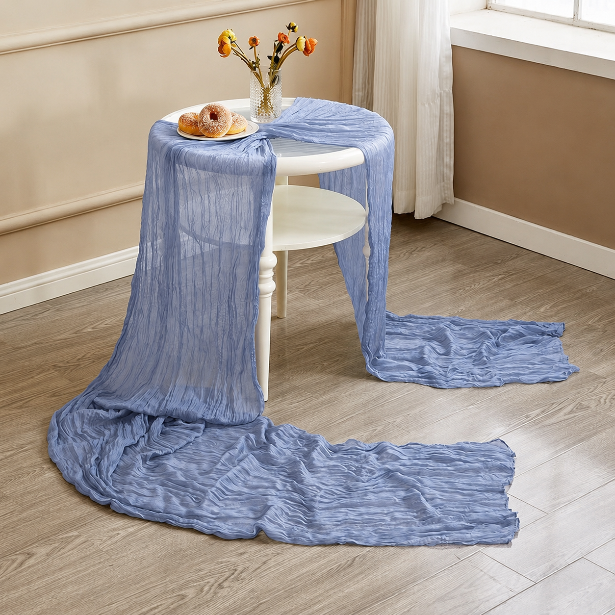 Table Runner - Light Blue 9.84ft Wrinkle Fabric Table Decor for Wedding view 5
