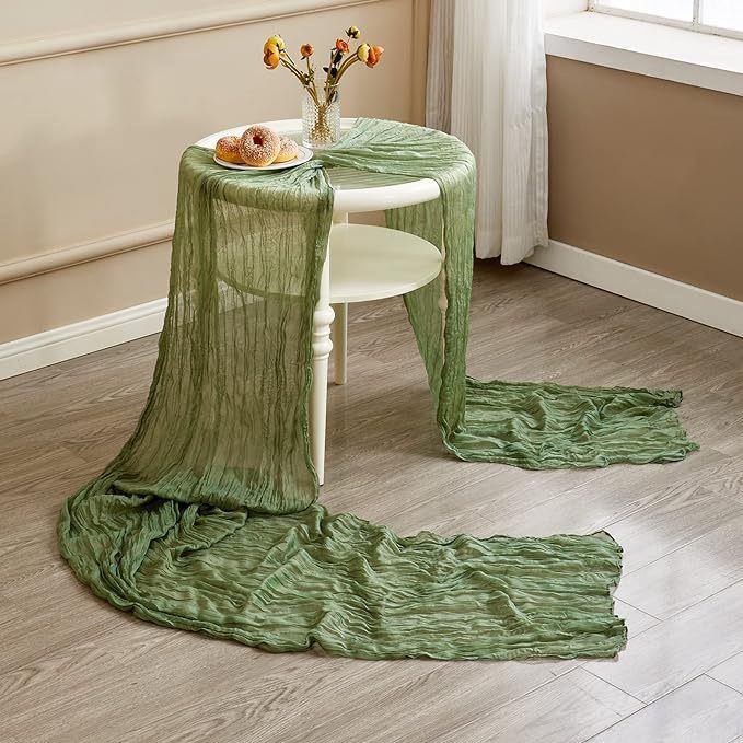 Table Runner - Grass Green 9.84ft Wrinkle Fabric Table Decor for Wedding view 5