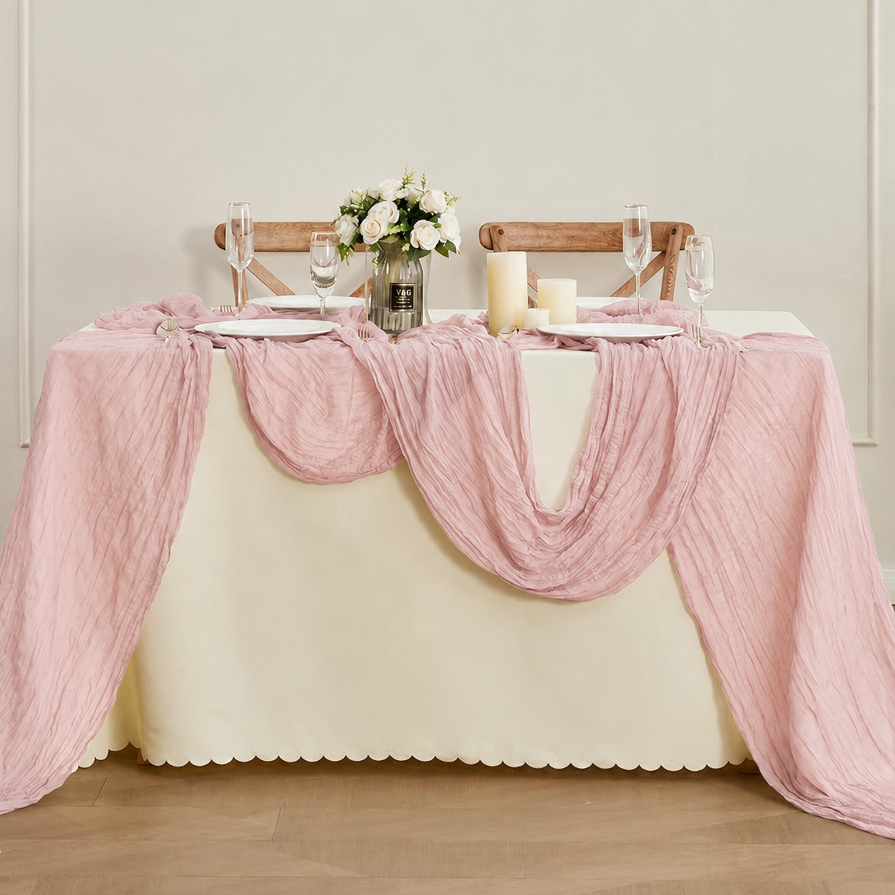 Table Runner - Pink 9.84ft Wrinkle Fabric Table Decor for Wedding view 5