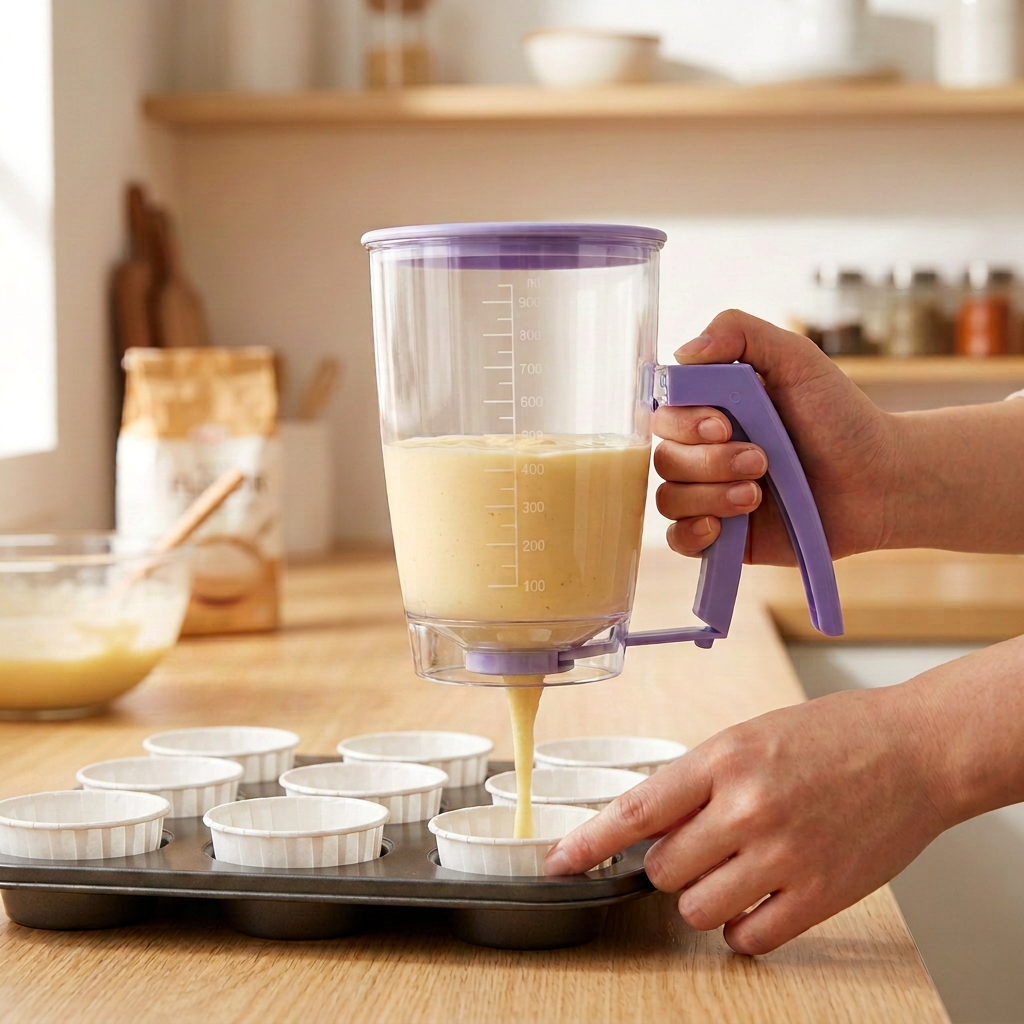 Handheld Batter Dispenser - 900ml with 50 White Cupcake Liners for Baking view 2
