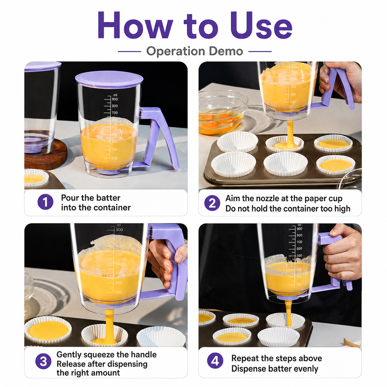 Handheld Batter Dispenser 900ml for Baking Cakes Waffles Pancakes Takoyaki and view 4