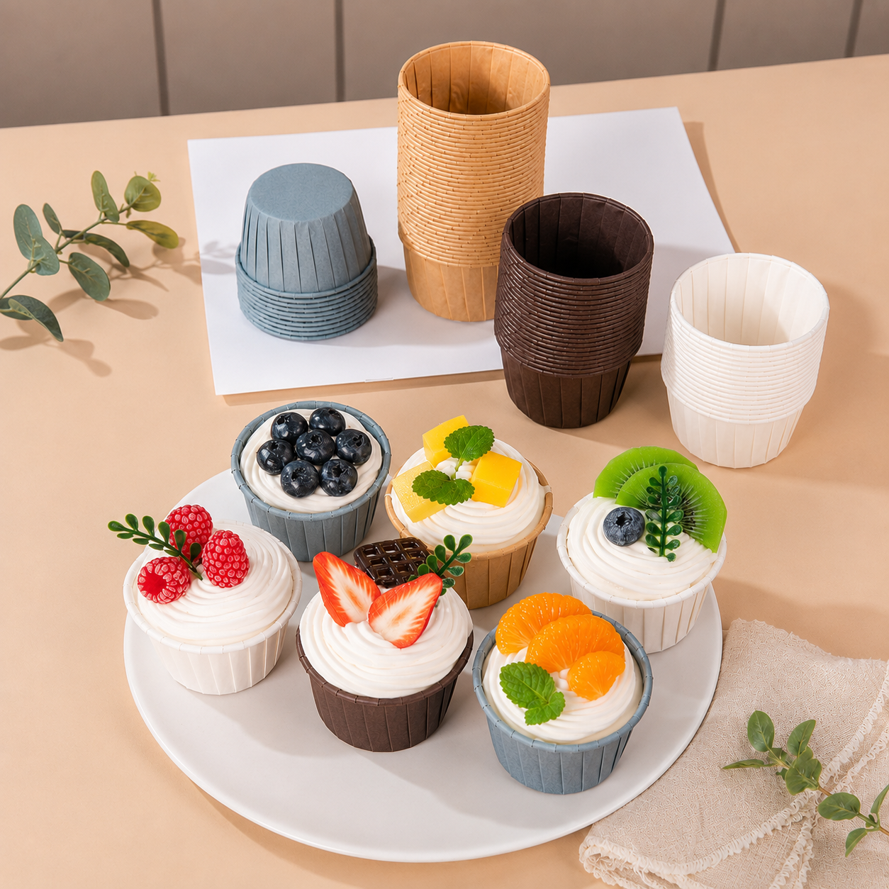 Light Brown 50Pcs Cupcake Baking Cups 2.56in Greaseproof Paper Liners for view 2
