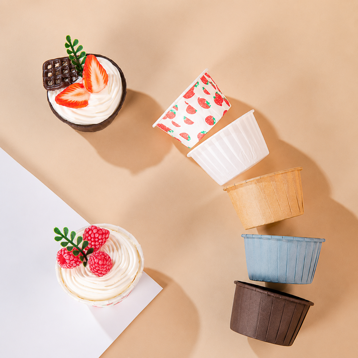 Light Brown 50Pcs Cupcake Baking Cups 2.56in Greaseproof Paper Liners for view 3