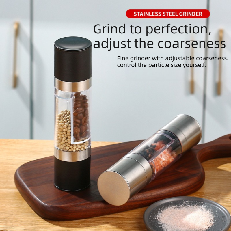Dual Head Manual Pepper Grinder Silver Spice Mill with Adjustable Coarseness view 3