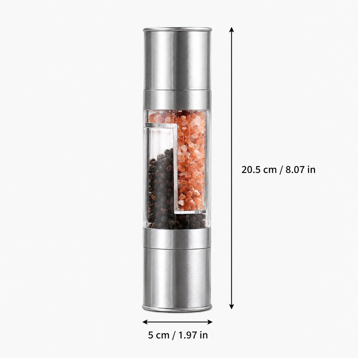 Dual Head Manual Pepper Grinder Silver Spice Mill with Adjustable Coarseness view 7