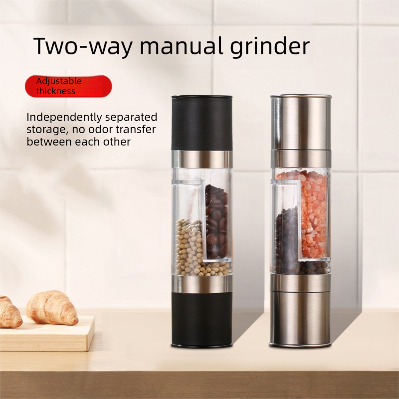 Dual Head Manual Pepper Grinder Black Spice Mill with Adjustable Coarseness view 2