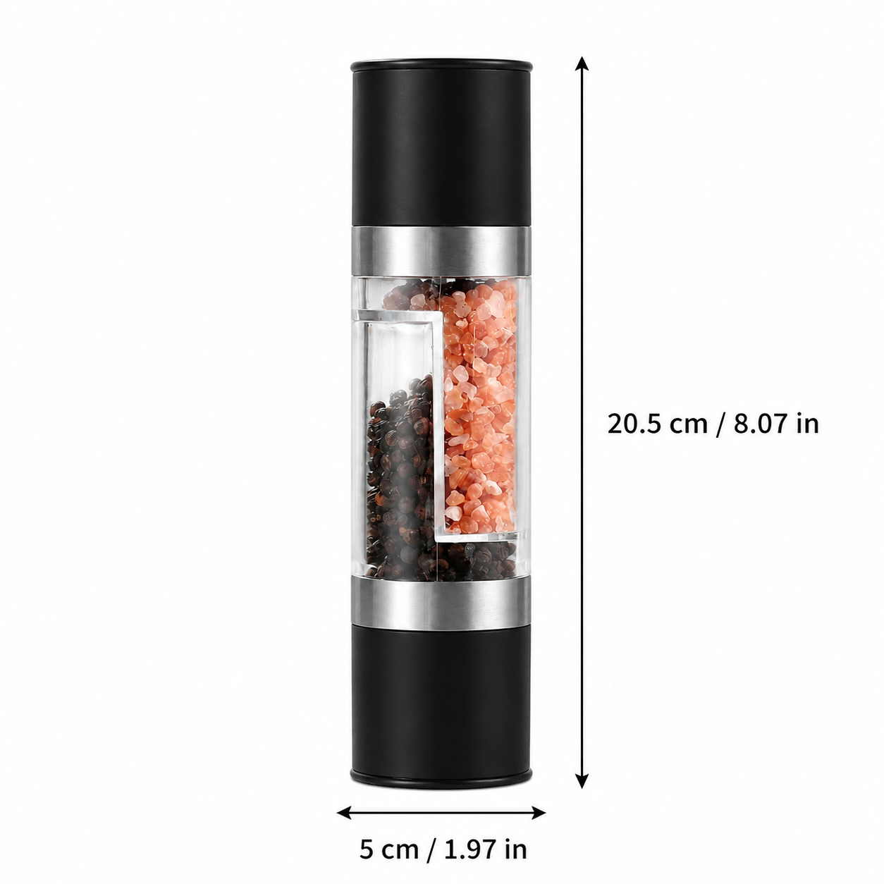 Dual Head Manual Pepper Grinder Black Spice Mill with Adjustable Coarseness view 7
