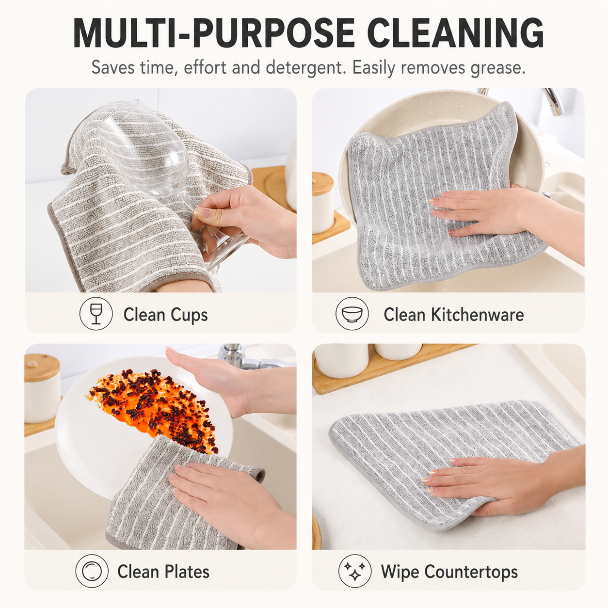 5 Pack Coffee Brown Kitchen Cleaning Cloths - 25 x 25 cm Reusable Absorbent view 4