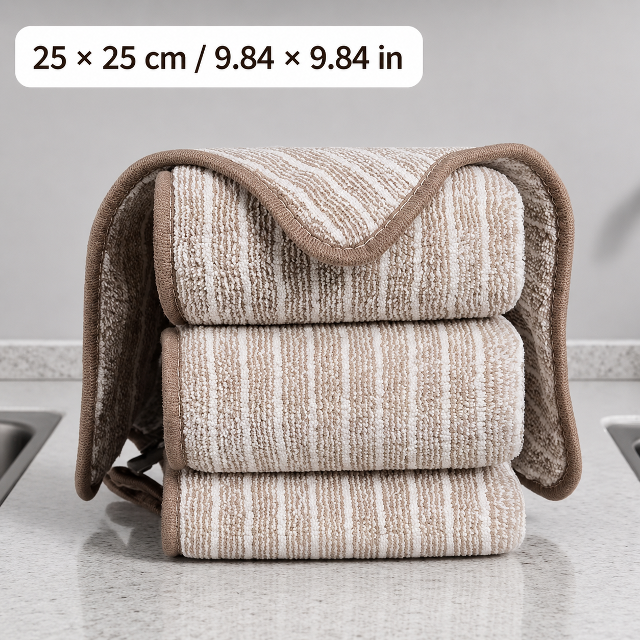 5 Pack Coffee Brown Kitchen Cleaning Cloths - 25 x 25 cm Reusable Absorbent view 5