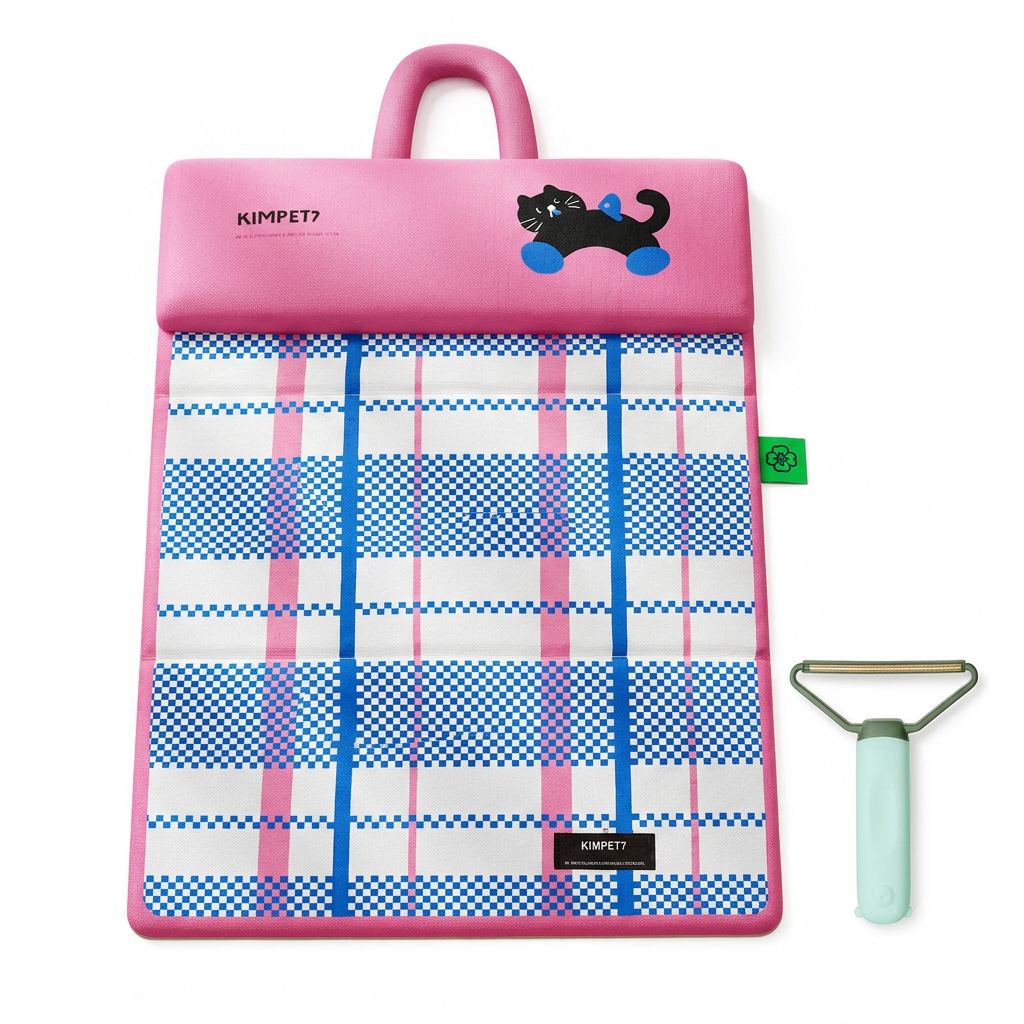 Blue Foldable Pet Cooling Mat (XL) and Green Pet Hair Cleaner Set — image 1