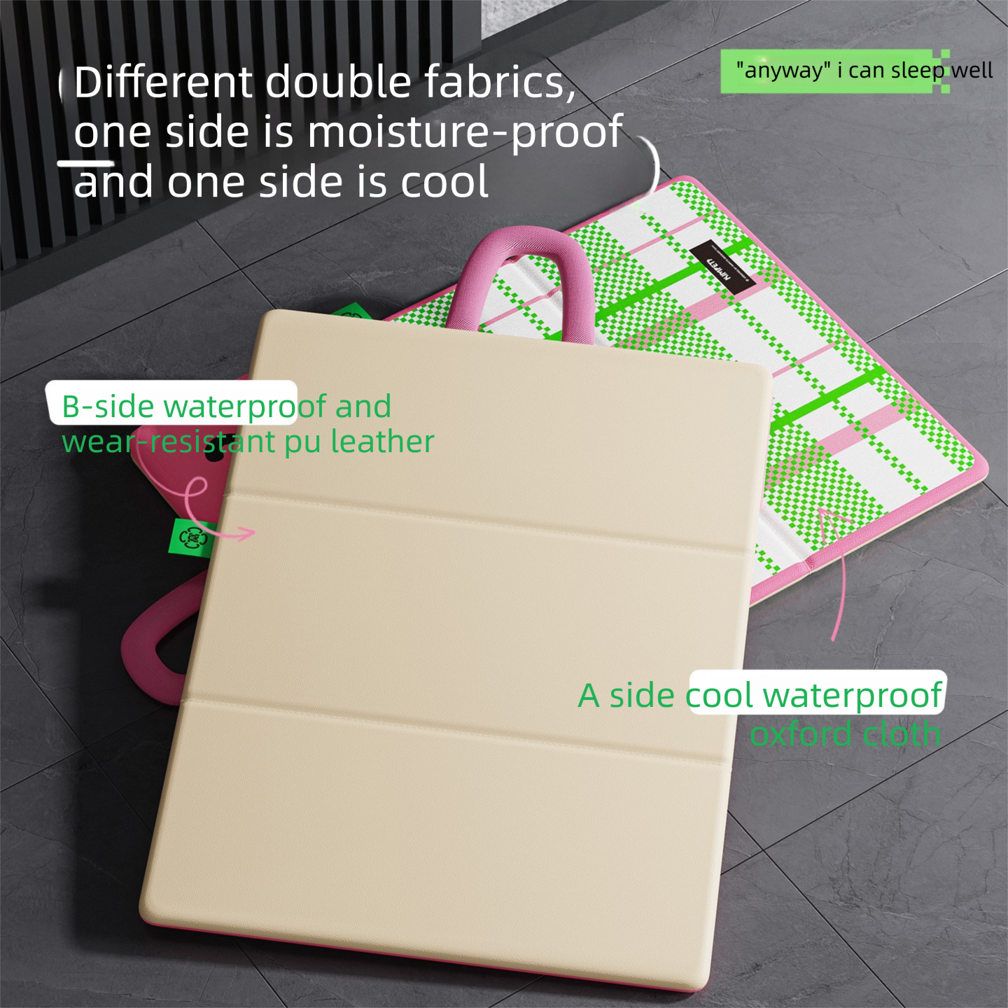 Green Foldable Pet Cooling Mat (L) and Green Pet Hair Cleaner Set view 3
