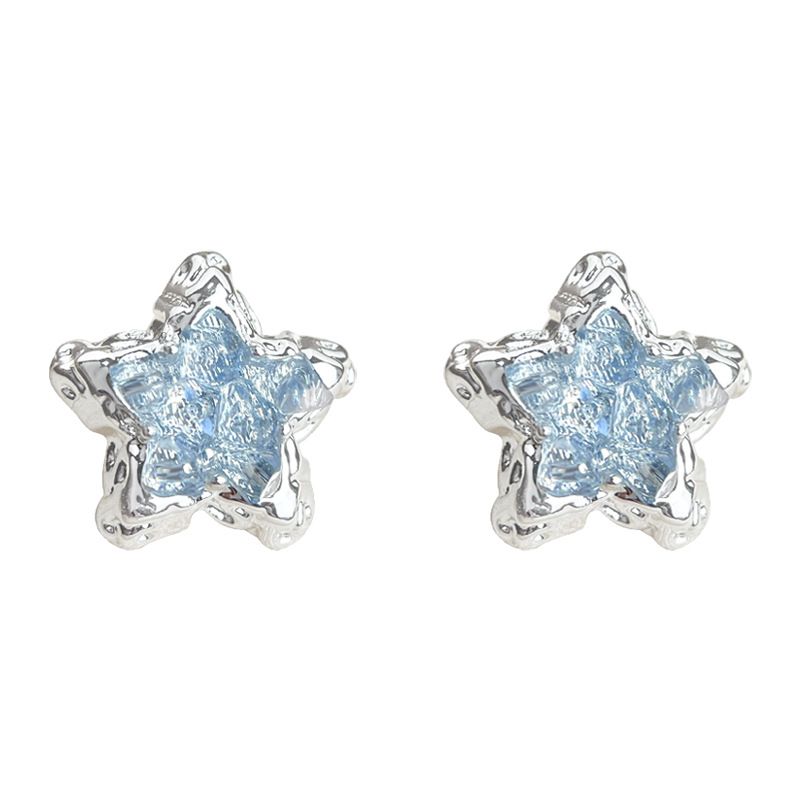 Blue Crystal Star Stud Earrings for Women - Silver Plated Star Shape Earrings — image 1