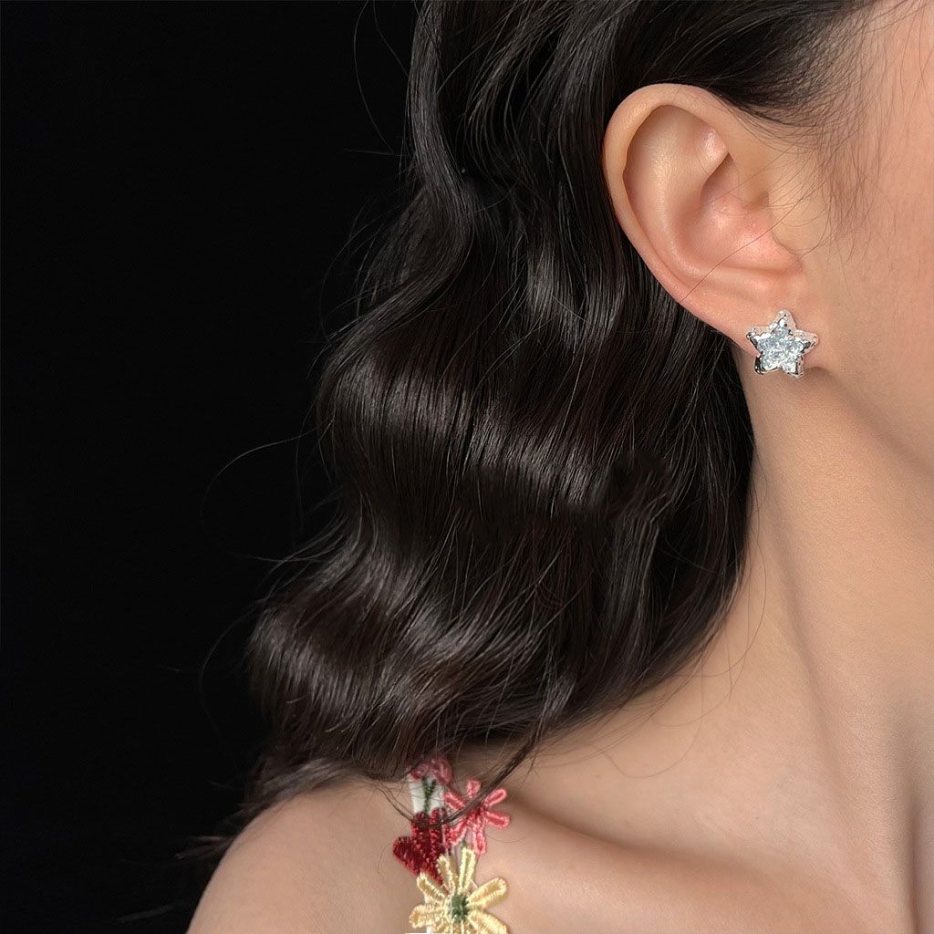 Blue Crystal Star Stud Earrings for Women - Silver Plated Star Shape Earrings view 3