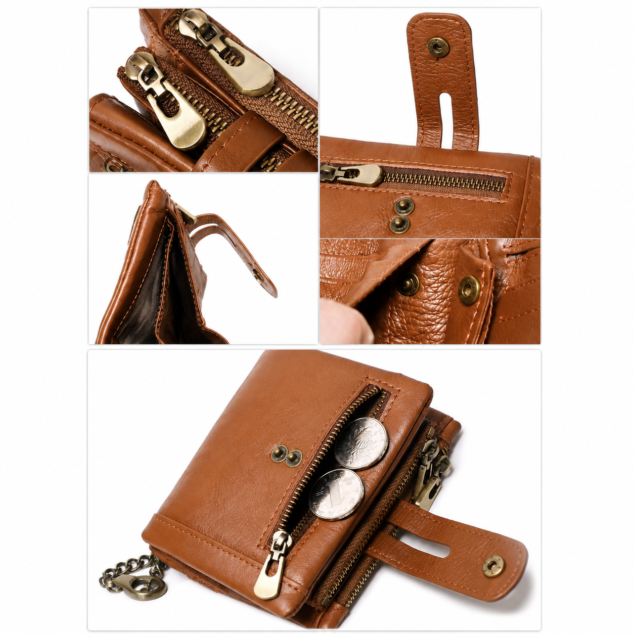 Light Brown RFID Blocking Leather Wallet for Men - Vertical Oil Wax Cowhide view 2