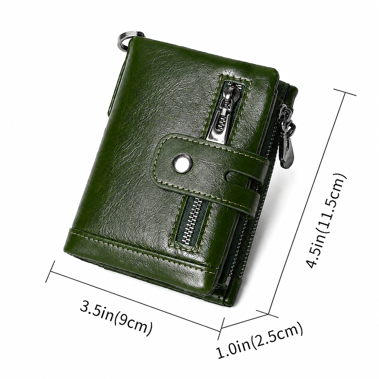 Green RFID Blocking Leather Wallet for Men - Vertical Oil Wax Cowhide Bifold view 4