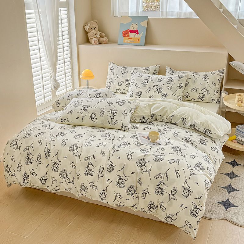 Rose Print Bedding Set - 3 Piece Set - Quilt Cover 200 x 229 cm with 2