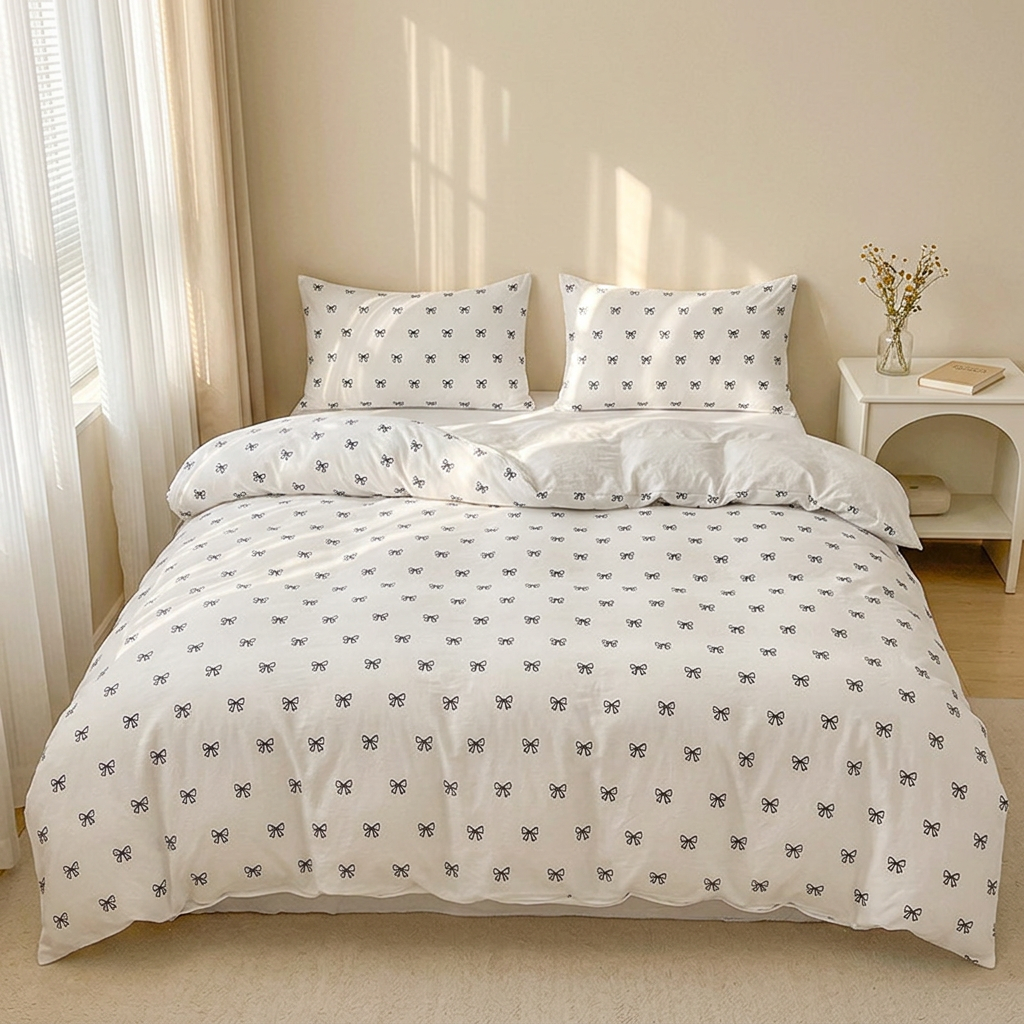 Bow Print Bedding Set - 3 Piece Set - Quilt Cover 229 x 229 cm with 2