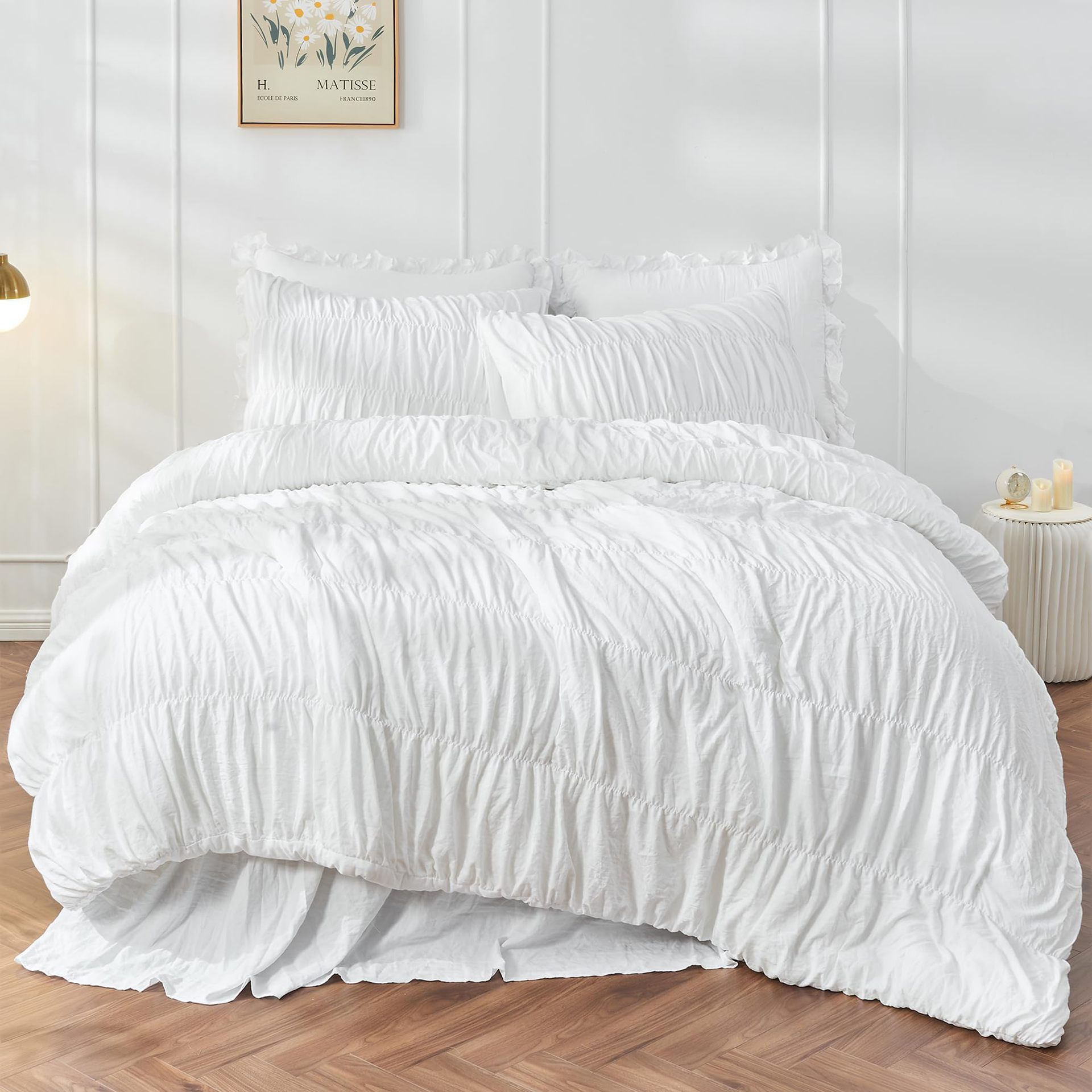 Wrinkle Textured Bedding Set - 3 Piece Quilt Cover and Pillowcase Set - White