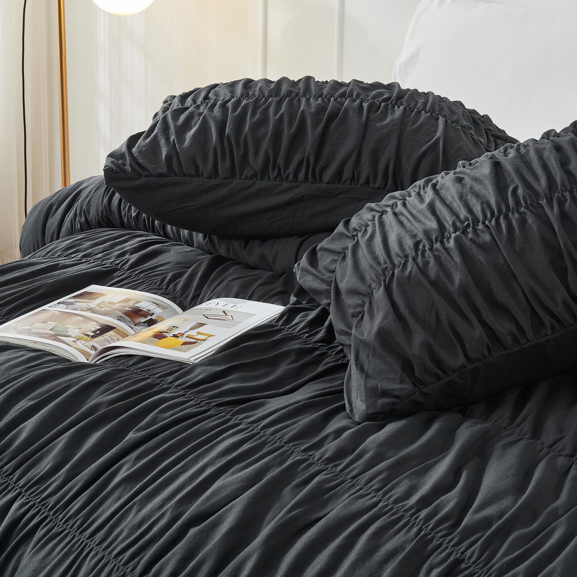 Wrinkle Textured Bedding Set - 3 Piece Quilt Cover and Pillowcase Set - Black view 4