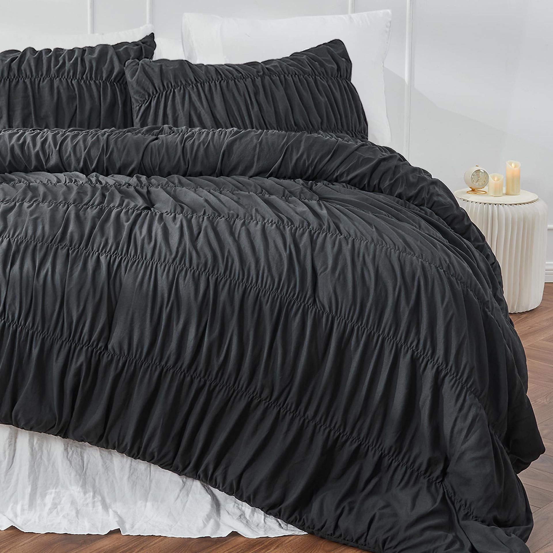 Wrinkle Textured Bedding Set - 3 Piece Quilt Cover and Pillowcase Set - Black view 5