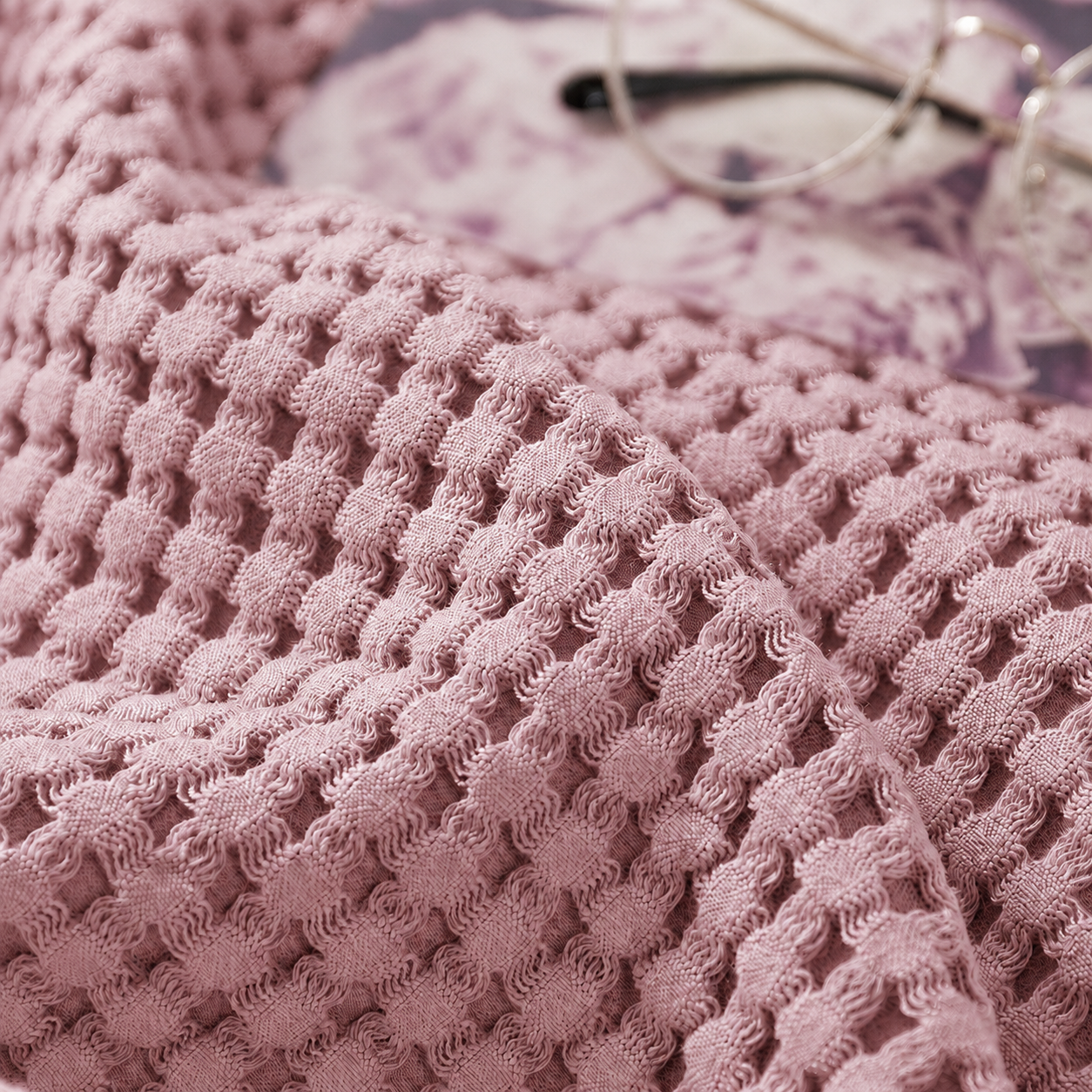 Cotton Waffle Blanket - Dark Pink Textured Throw 200x230cm for Sofa view 2