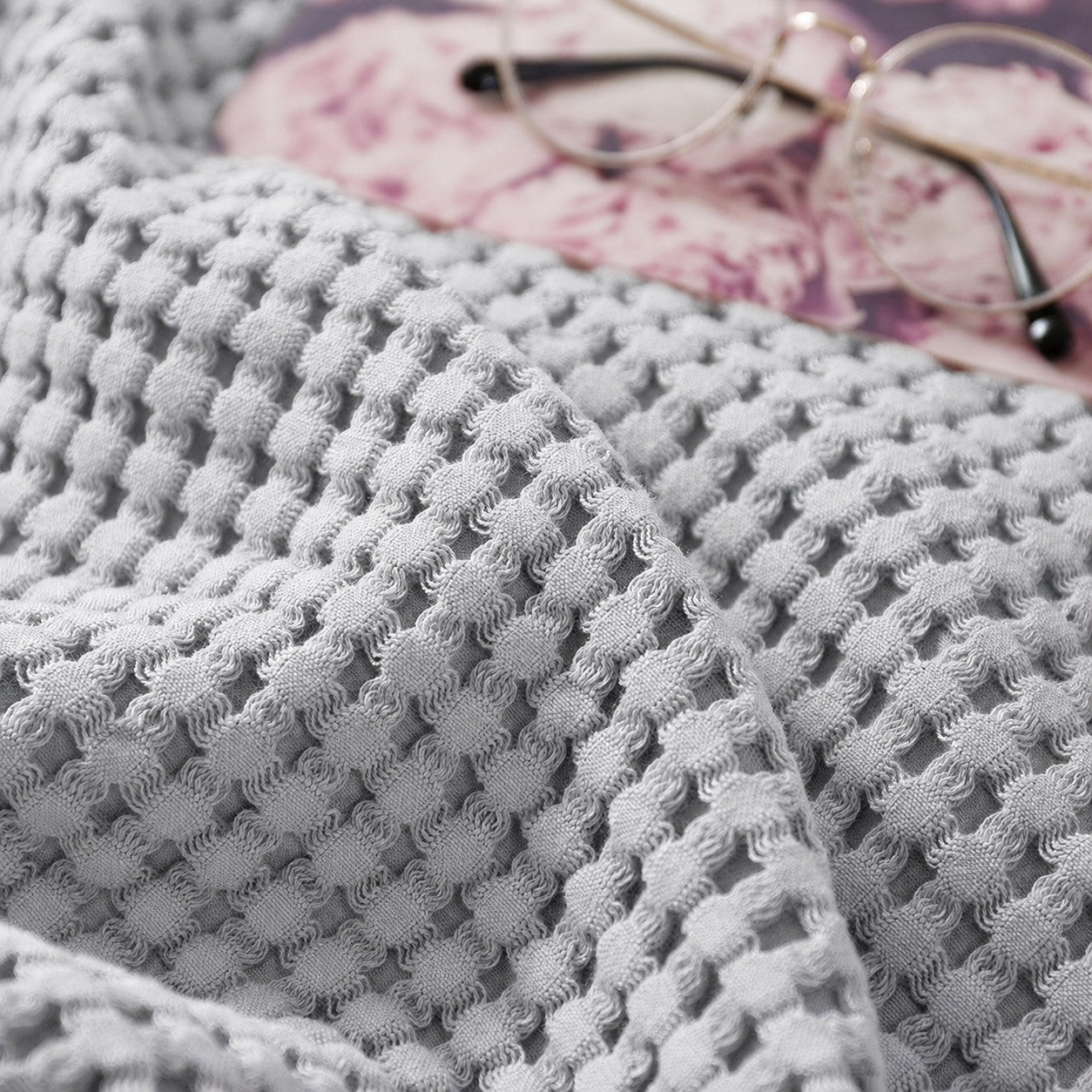 Cotton Waffle Blanket - Grey Textured Throw 200x230cm for Sofa view 3