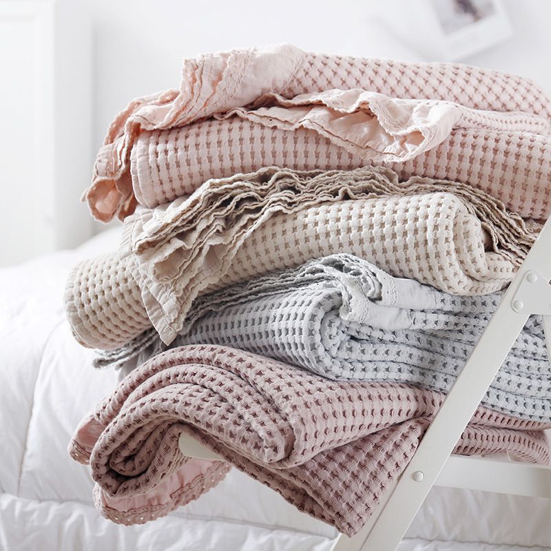 Cotton Waffle Blanket - Pink Textured Throw 110x160cm for Sofa view 5