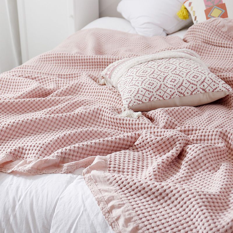 Cotton Waffle Blanket - Pink Textured Throw 150x200cm for Sofa view 2