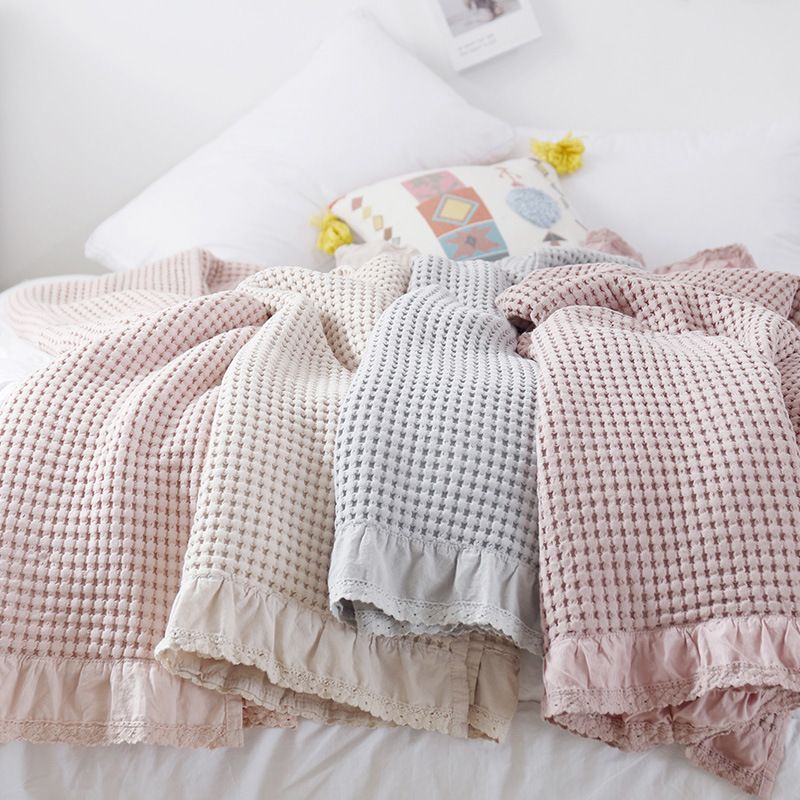 Cotton Waffle Blanket - Beige Textured Throw 110x160cm for Sofa view 6