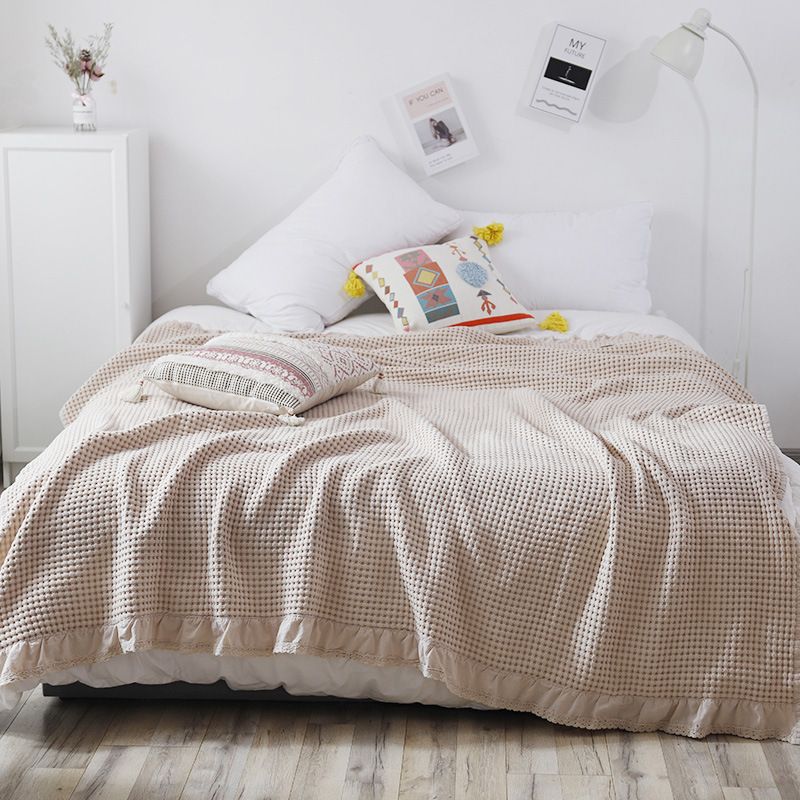 Cotton Waffle Blanket - Beige Textured Throw 200x230cm for Sofa — image 1