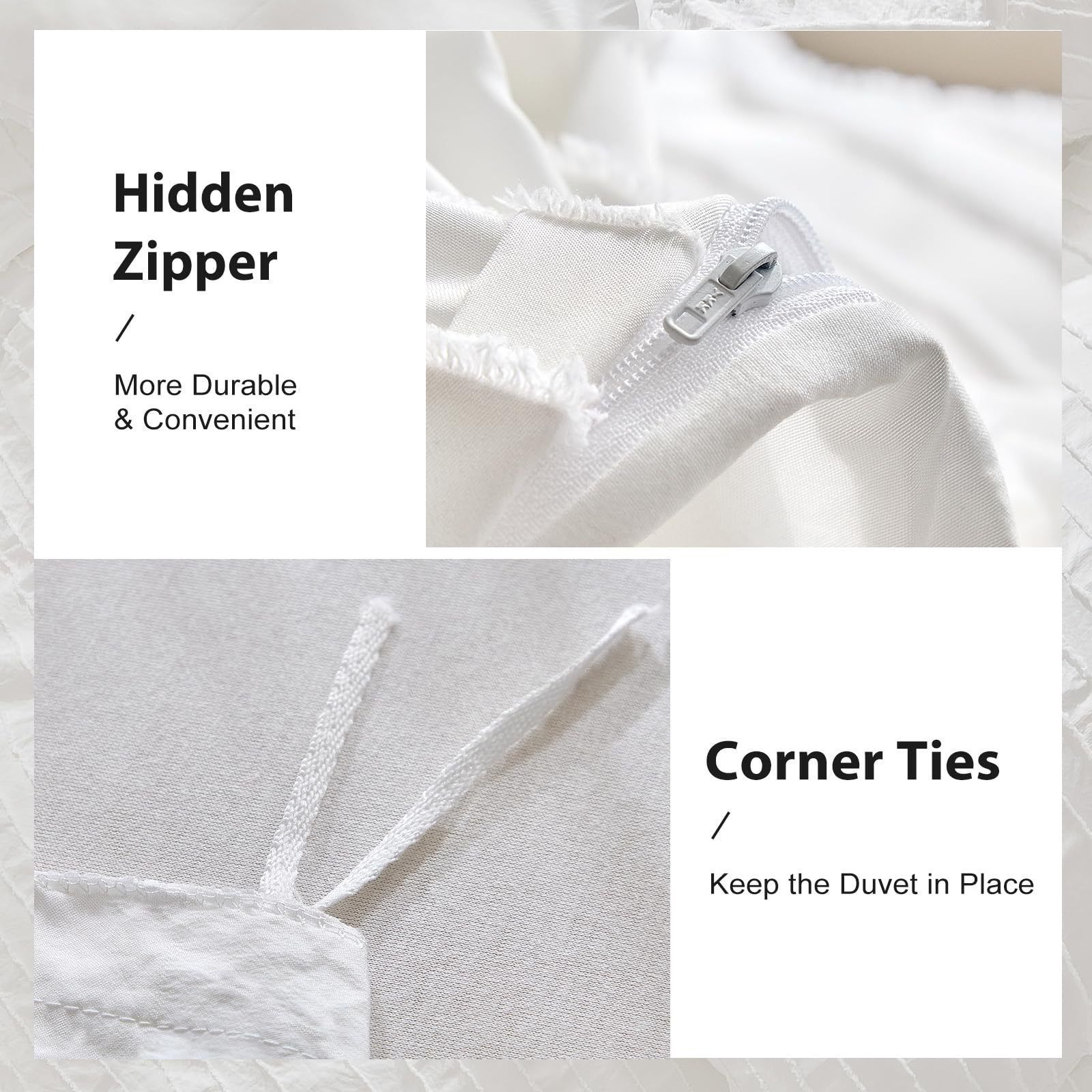 White Tufted Stripe Bedding Set - Single 2 Piece Quilt Cover and Pillowcase view 5