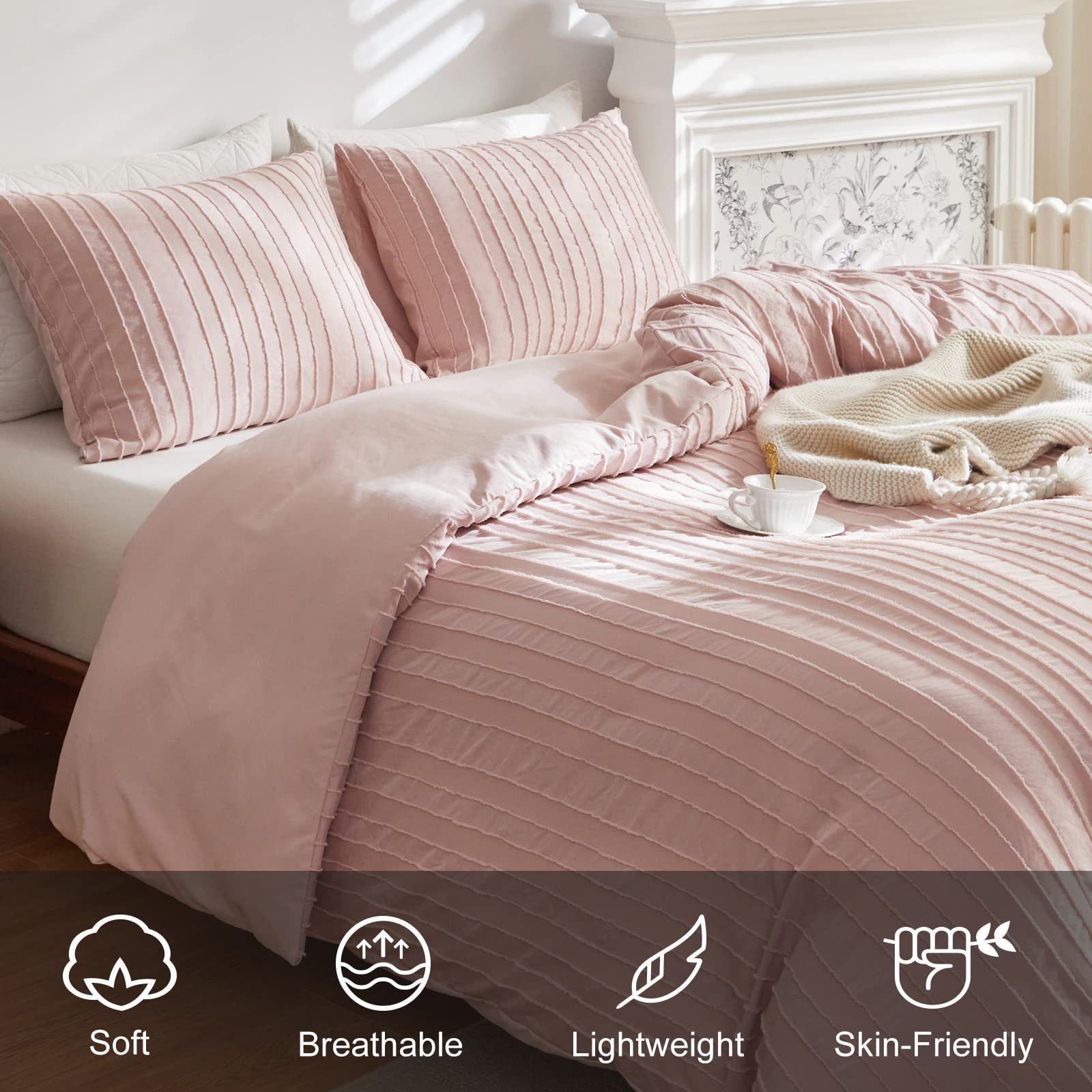 Pink Tufted Stripe Bedding Set - Single 2 Piece Quilt Cover and Pillowcase view 3