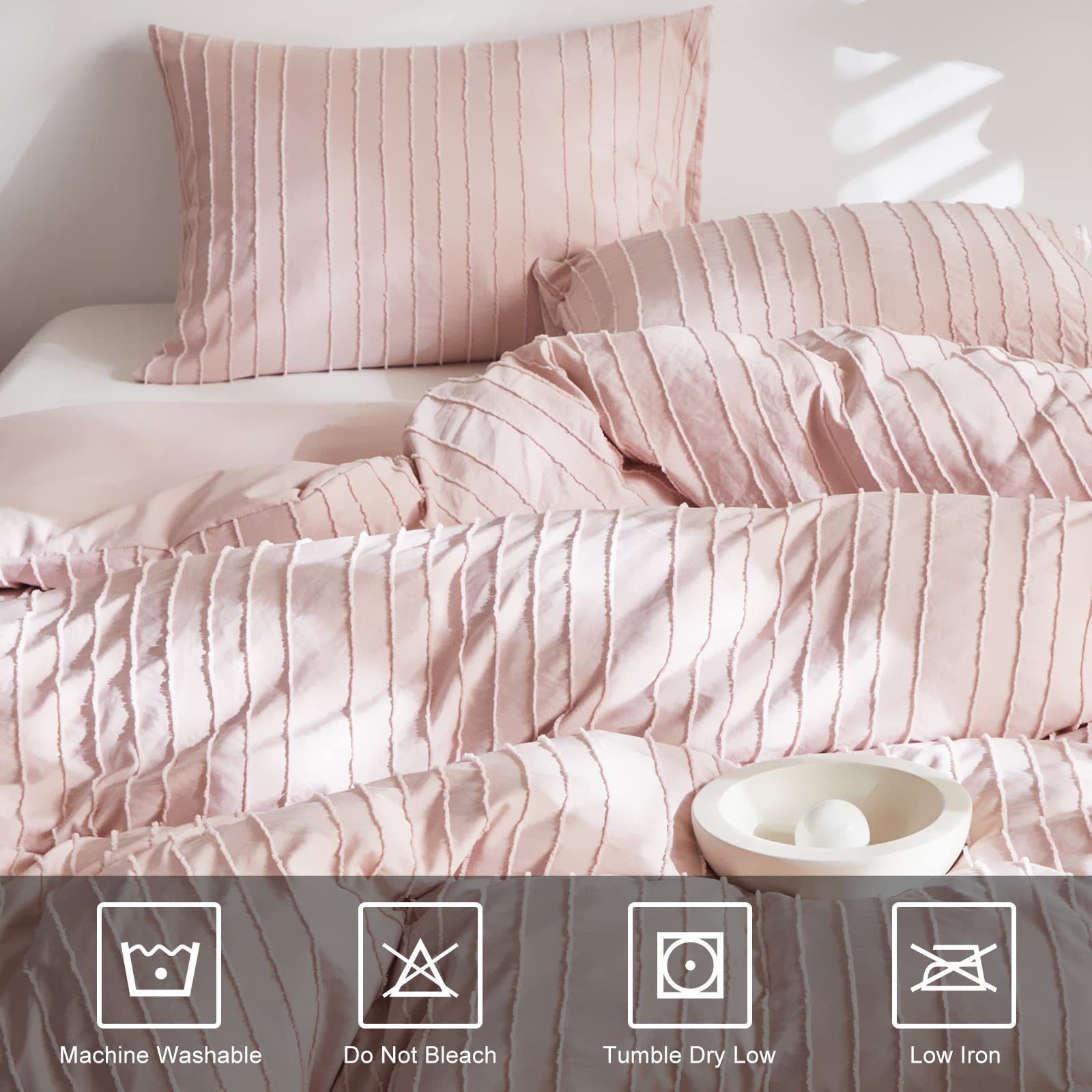 Pink Tufted Stripe Bedding Set - Single 2 Piece Quilt Cover and Pillowcase view 4