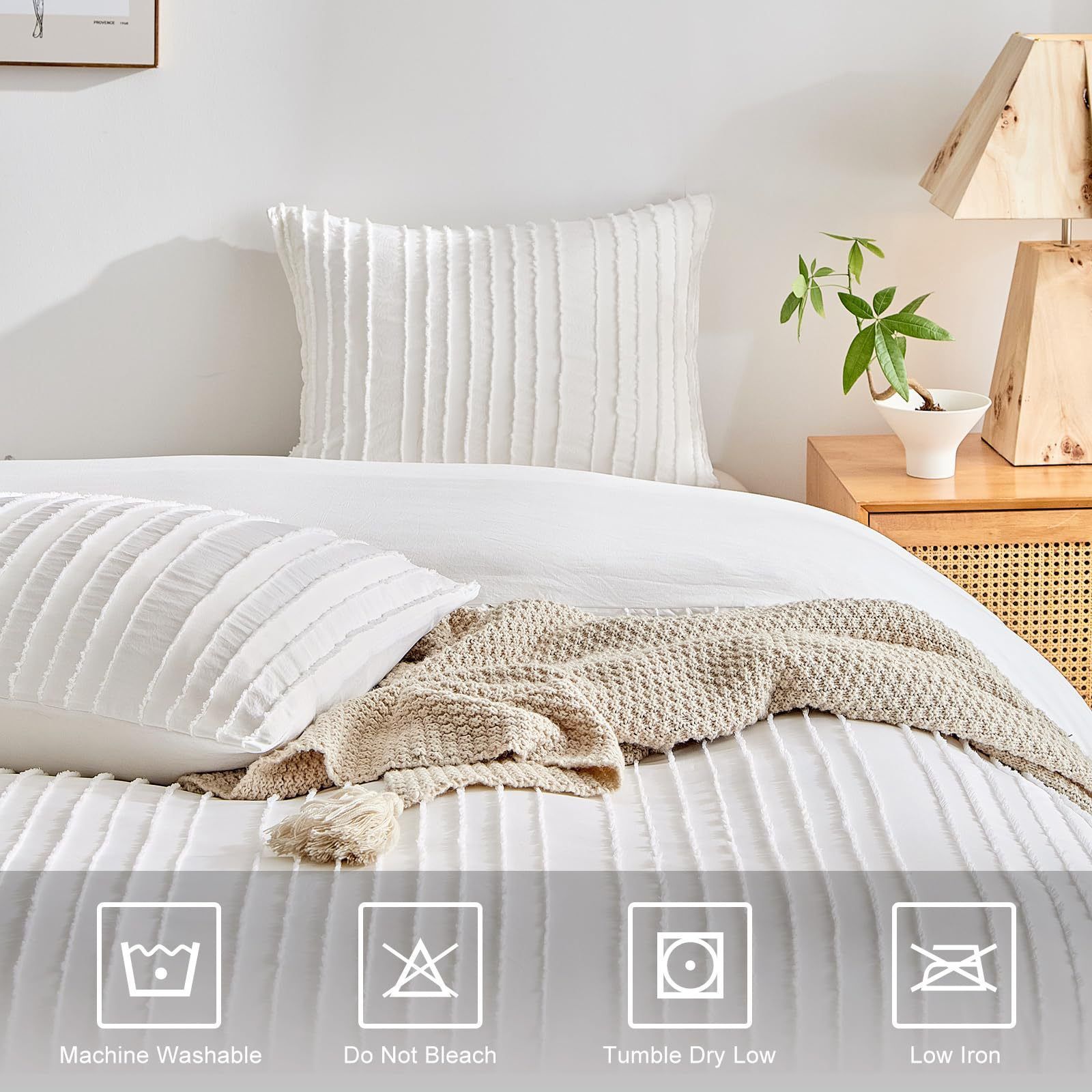 White Tufted Stripe Bedding Set - 3 Piece Quilt Cover and Pillowcase Set -(King) view 4