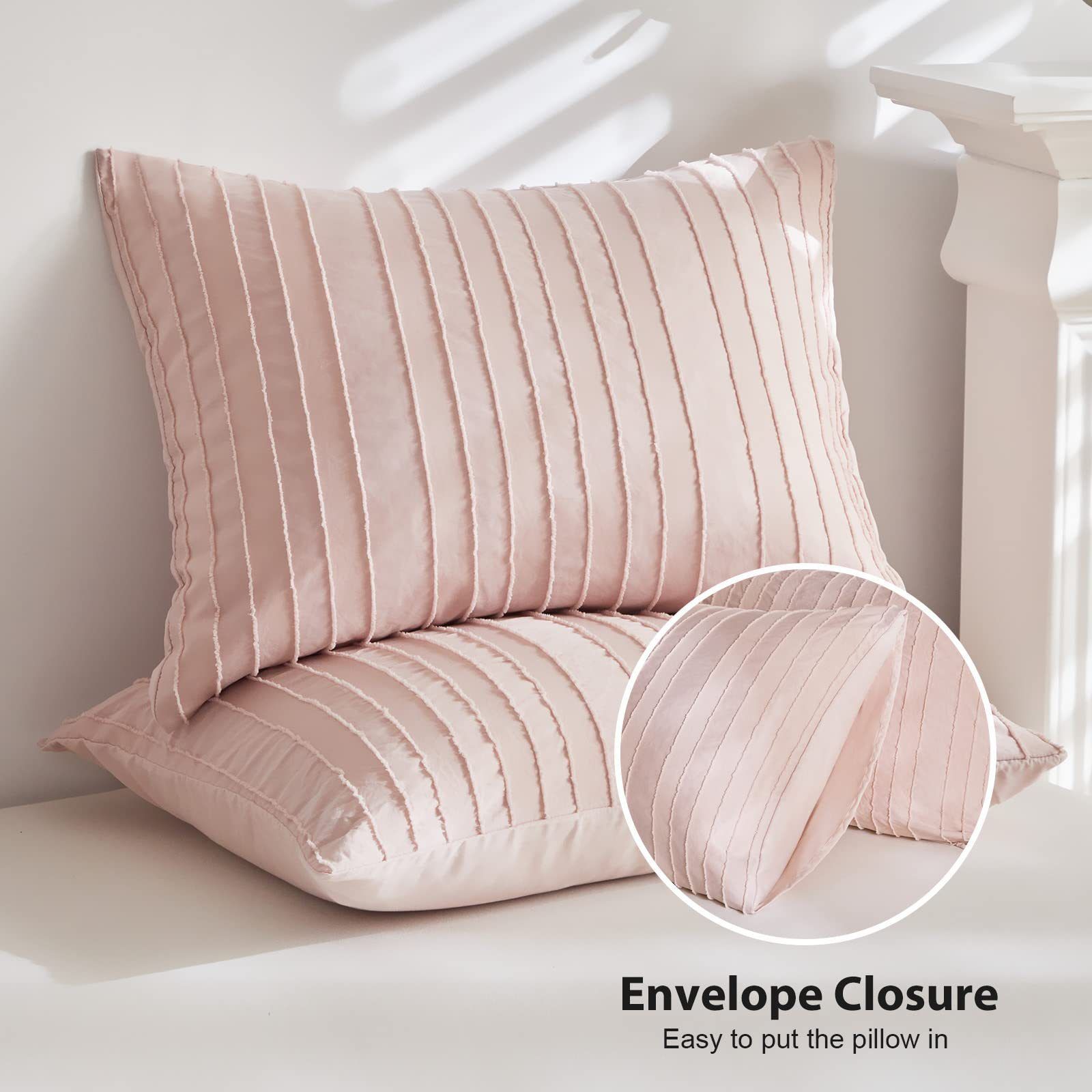 Pink Tufted Stripe Bedding Set - 3 Piece Quilt Cover and Pillowcase Set -(King) view 6