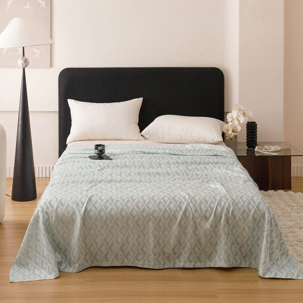 Blue Diamond Pattern Bamboo Fiber Summer Cooling Blanket 150×200cm for Bed — image 1