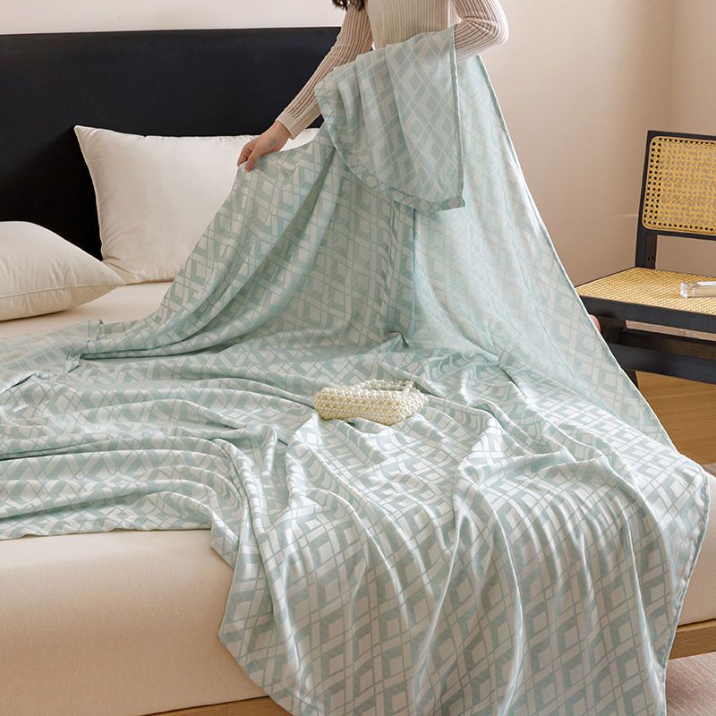 Blue Diamond Pattern Bamboo Fiber Summer Cooling Blanket 150×200cm for Bed view 3