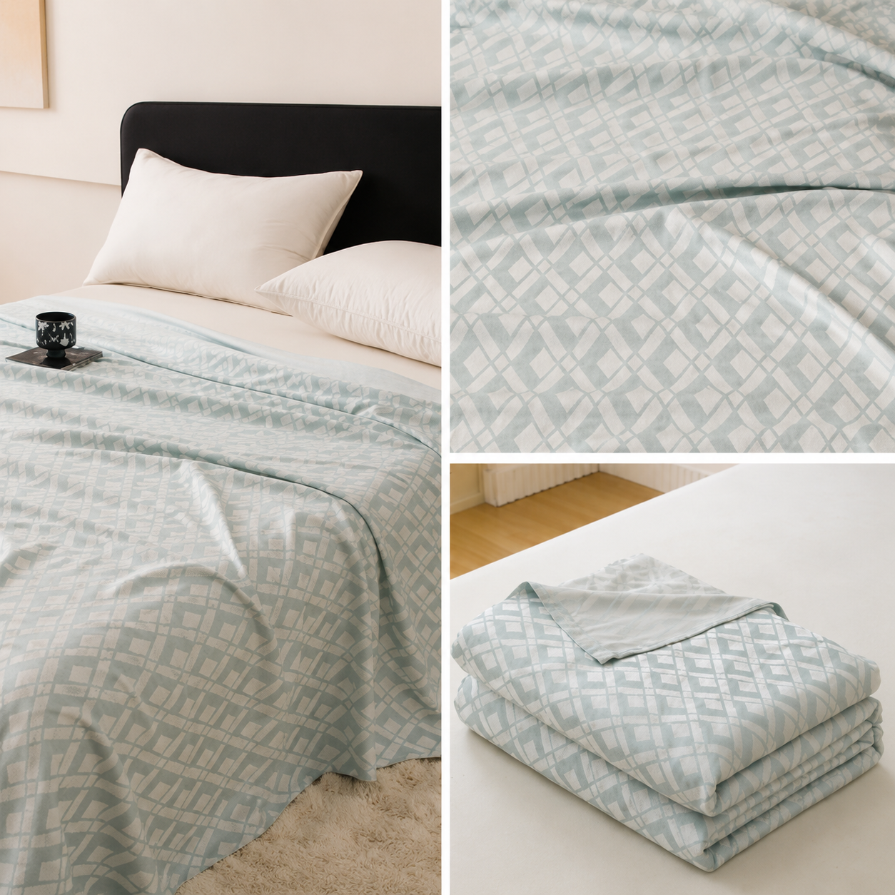 Blue Diamond Pattern Bamboo Fiber Summer Cooling Blanket 200×230cm for Bed view 2