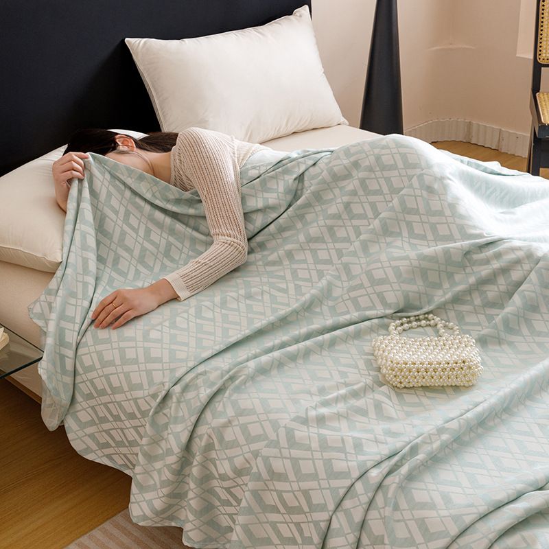 Blue Diamond Pattern Bamboo Fiber Summer Cooling Blanket 200×230cm for Bed view 5