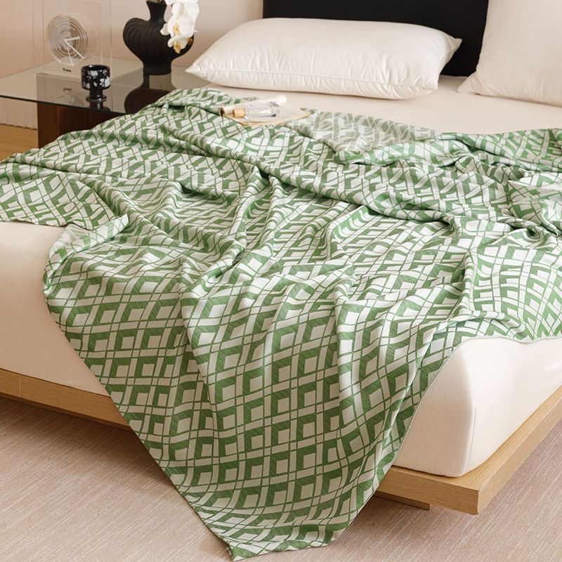 Green Diamond Pattern Bamboo Fiber Summer Cooling Blanket 150×200cm for Bed view 6