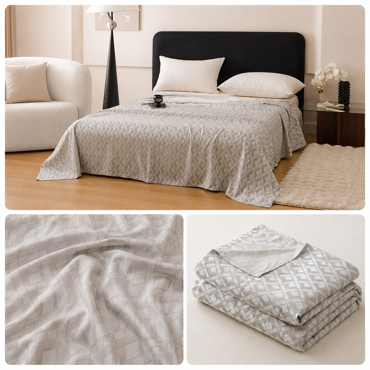 Silver Diamond Pattern Bamboo Fiber Summer Cooling Blanket 150×200cm for Bed view 4