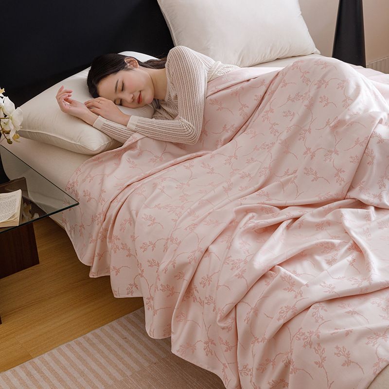Pink Bamboo Fibre Summer Blanket - Vine Pattern Cooling Throw Blanket view 2