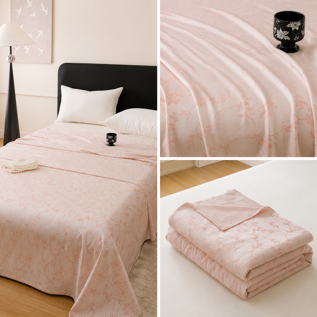 Pink Bamboo Fibre Summer Blanket - Vine Pattern Cooling Throw Blanket view 4