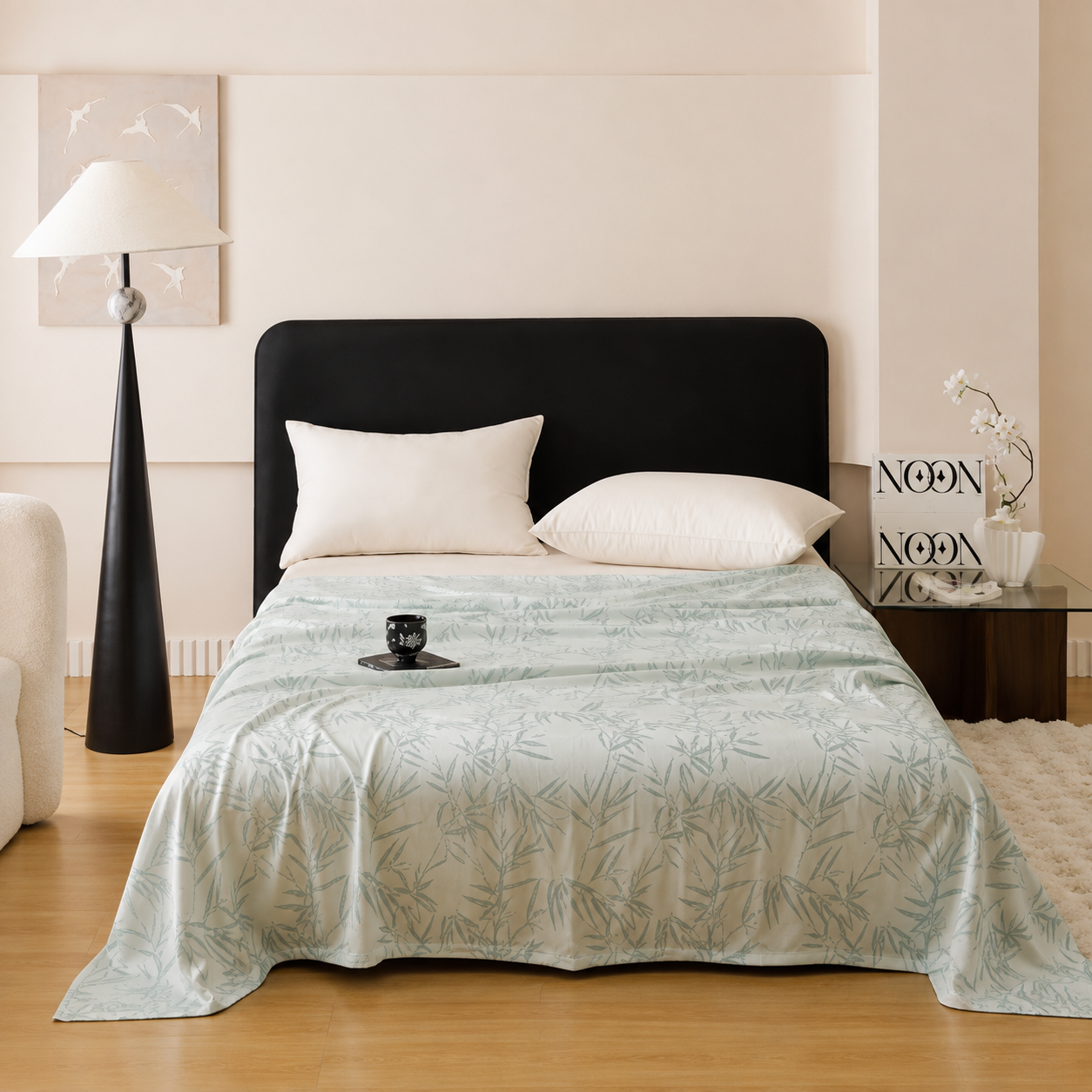 Bamboo Fibre Cooling Blanket Blue Bamboo Pattern 150x200cm for Summer Bed and view 2