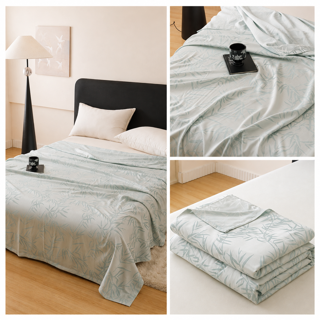 Bamboo Fibre Cooling Blanket Blue Bamboo Pattern 200×230cm for Summer Bed and view 3