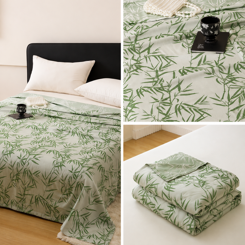 Bamboo Fibre Cooling Blanket Green Bamboo Pattern 150x200cm for Summer Bed and view 4